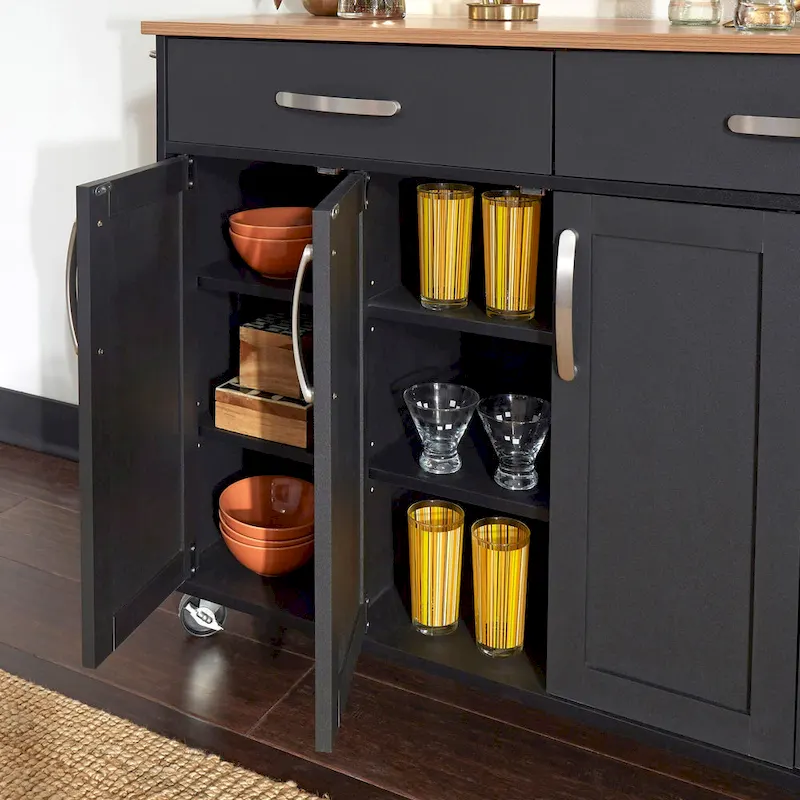 Homestyles Storage Plus Black Wood Kitchen Cart - 51 x 19 x 36