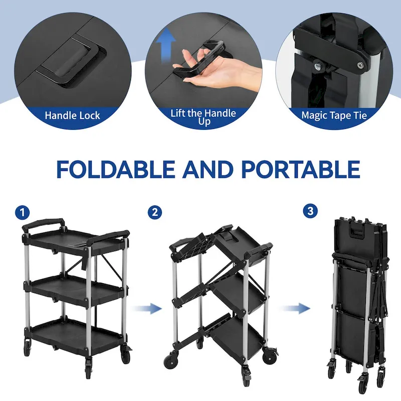 3 Tier Portable Kitchen Cart with Swivel Wheels