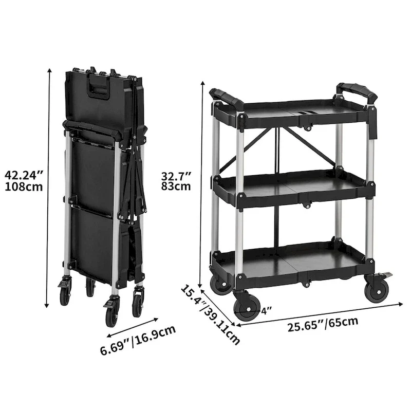 3 Tier Portable Kitchen Cart with Swivel Wheels