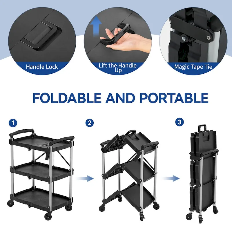 3 Tier Portable Kitchen Cart with Swivel Wheels