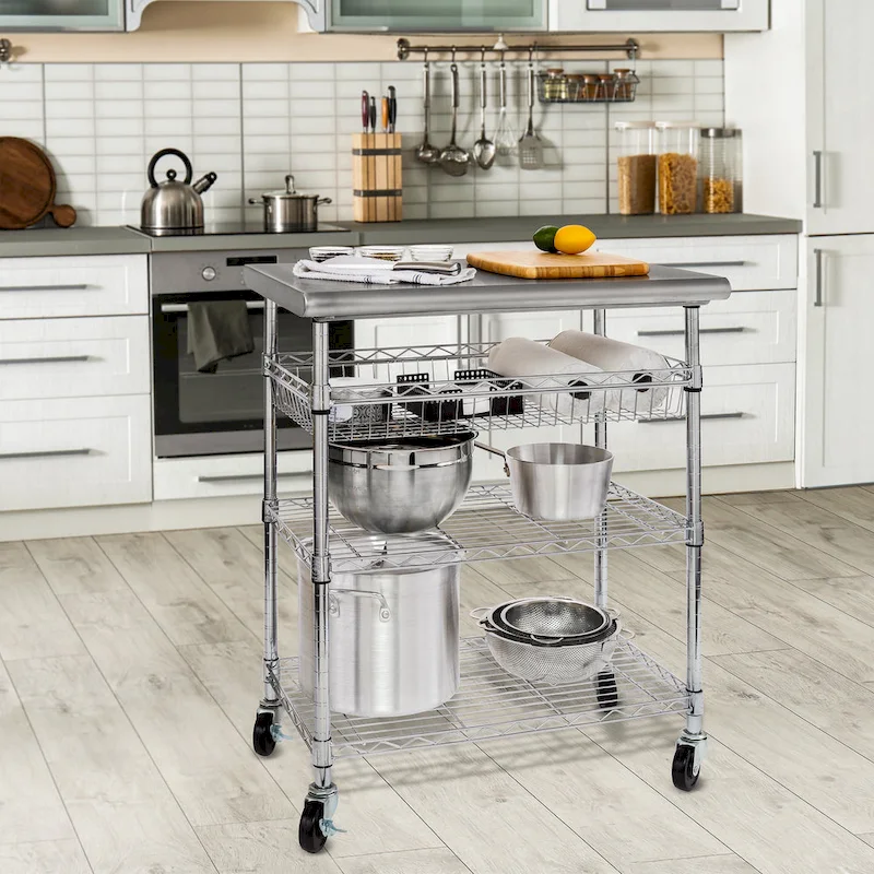 Seville Classics Stainless-Steel Utility Cart NSF, 30 W x 20 D x 36 H - N/A