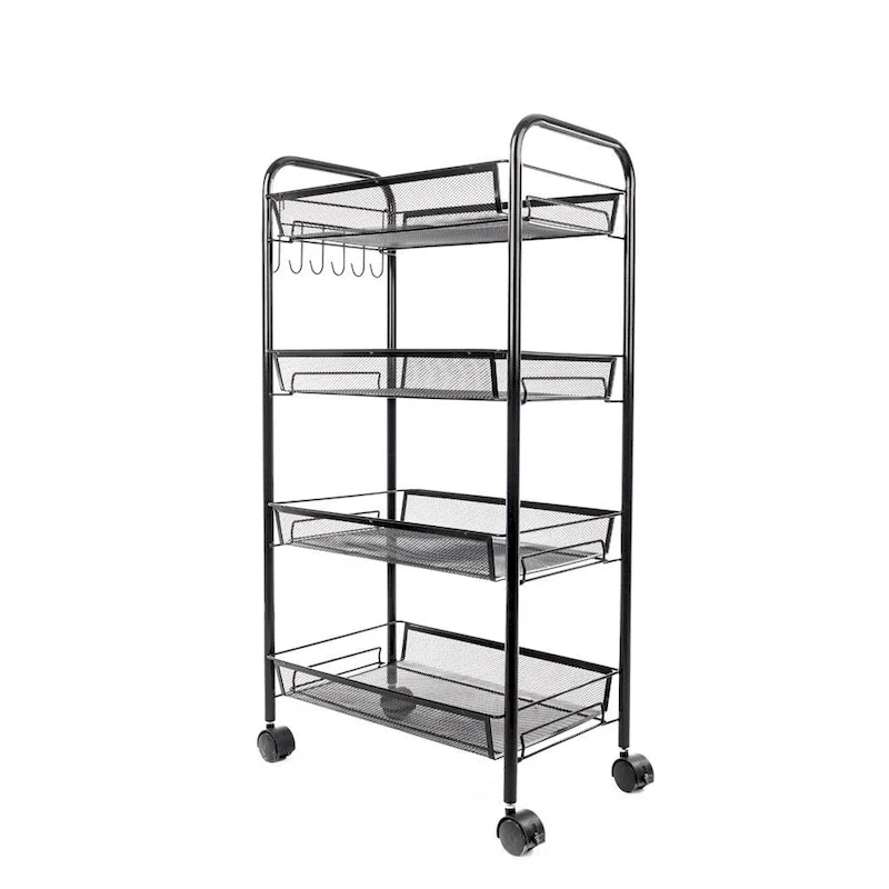 4 Tier Organizer Metal Rolling Storage Shelving Rack Kitchen Wire Shelf