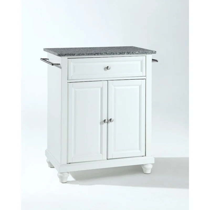 Crosley Cambridge Solid Granite Top Portable Kitchen Island in White Finish - 31 W x 18 D x 35 H