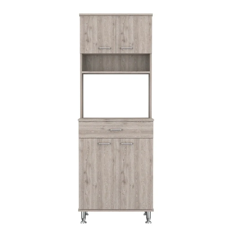 Newton 8-Shelf 1-Drawer 2-piece Kitchen Set, Kitchen Island and Pantry Cabinet White and Light Gray