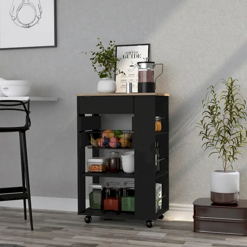 Blosson 22-inch Wide Kitchen Cart with 1 Drawer, 2 Open Shelves, and 4 Casters - N/A