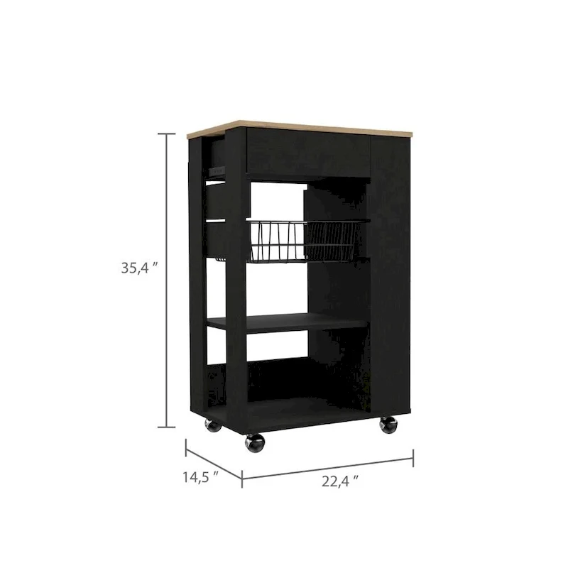 Blosson 22-inch Wide Kitchen Cart with 1 Drawer, 2 Open Shelves, and 4 Casters - N/A