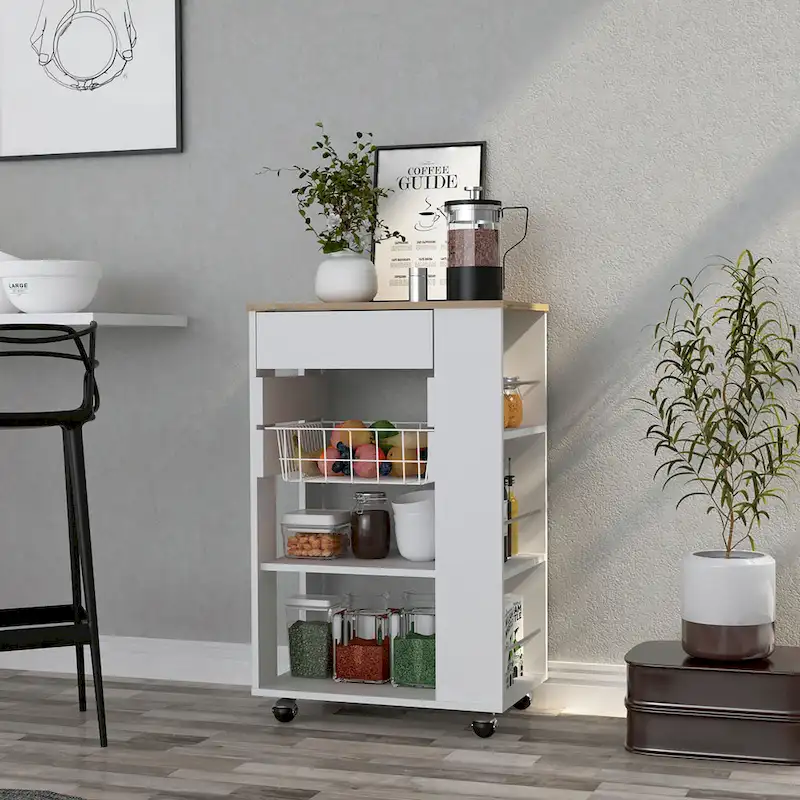 Blosson 22-inch Wide Kitchen Cart with 1 Drawer, 2 Open Shelves, and 4 Casters - N/A