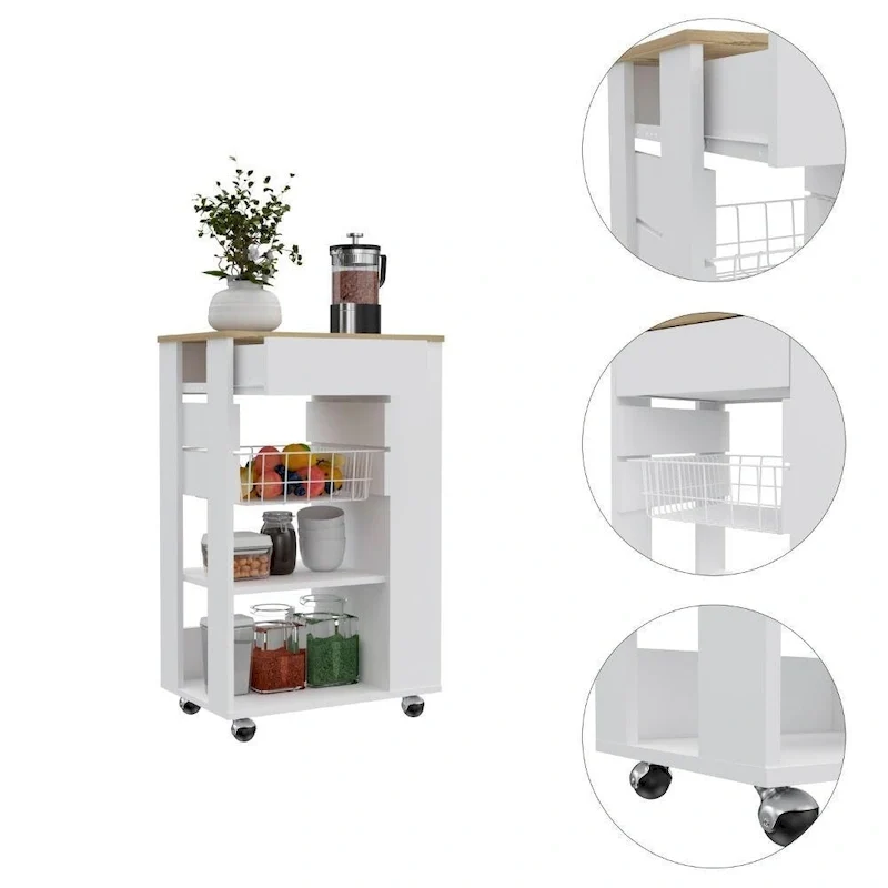 Blosson 22-inch Wide Kitchen Cart with 1 Drawer, 2 Open Shelves, and 4 Casters - N/A