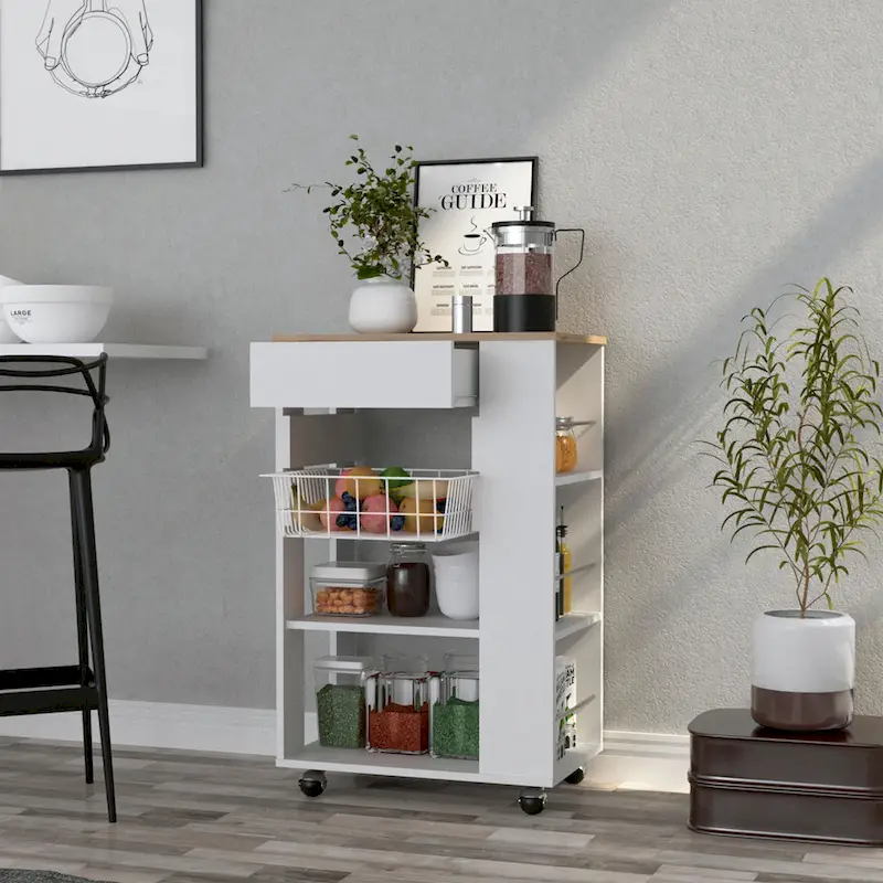Blosson 22-inch Wide Kitchen Cart with 1 Drawer, 2 Open Shelves, and 4 Casters - N/A