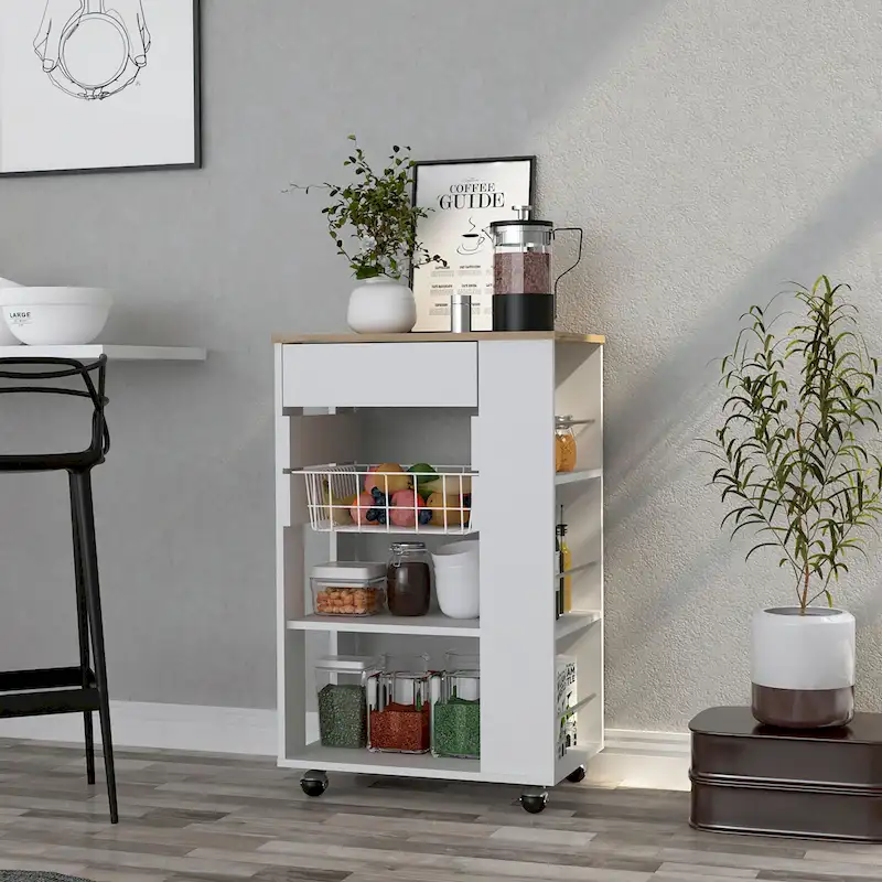 Blosson 22-inch Wide Kitchen Cart with 1 Drawer, 2 Open Shelves, and 4 Casters - N/A