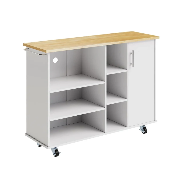 Futzca 47W Kitchen Storage Island Cart with 6 Open Shelves and 1 Cabinet