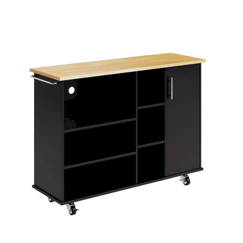 Futzca 47W Kitchen Storage Island Cart with 6 Open Shelves and 1 Cabinet