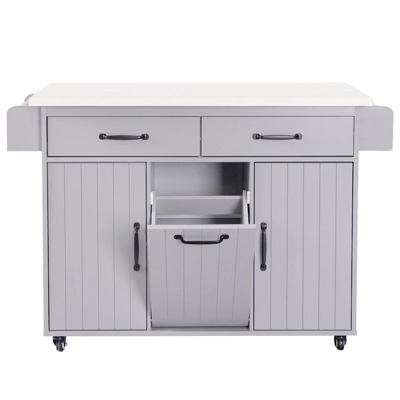 43.8W Kitchen Island with Trash Can Storage Cabinet - N/A