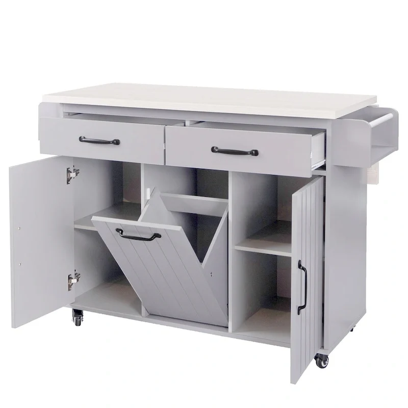 43.8W Kitchen Island with Trash Can Storage Cabinet - N/A