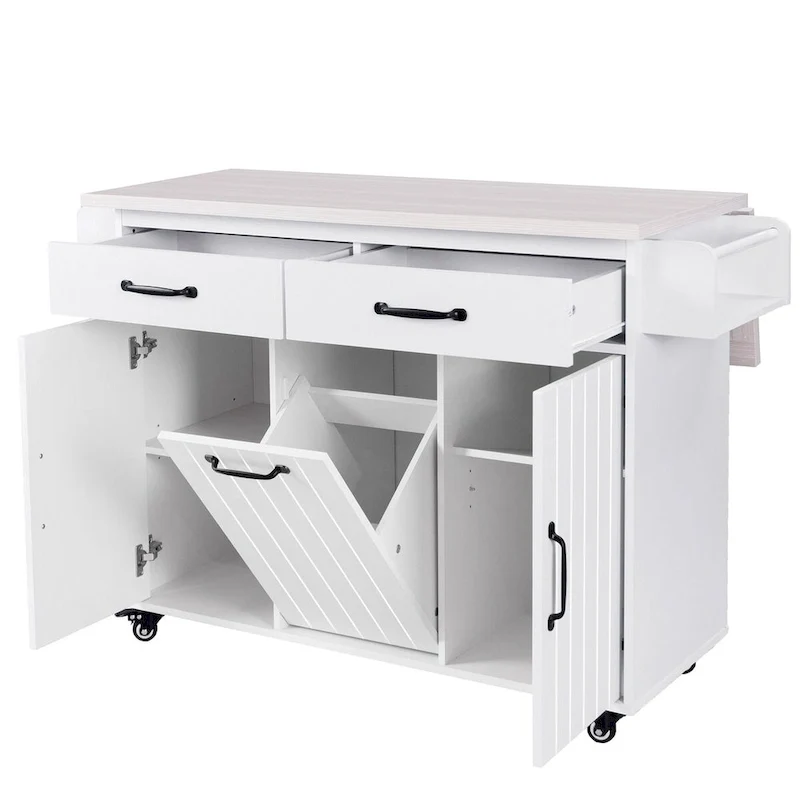 43.8W Kitchen Island with Trash Can Storage Cabinet - N/A
