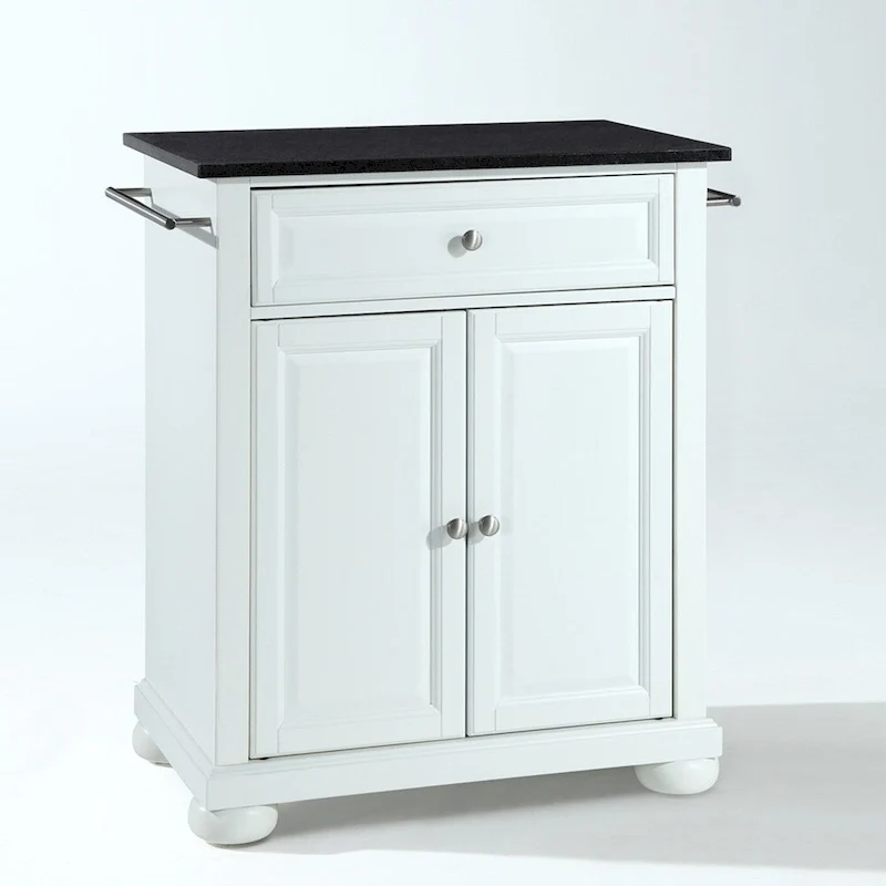 Crosley Alexandria Solid Black Granite Top Portable Kitchen Island in White Finish - 18d x 31w x 33.5h