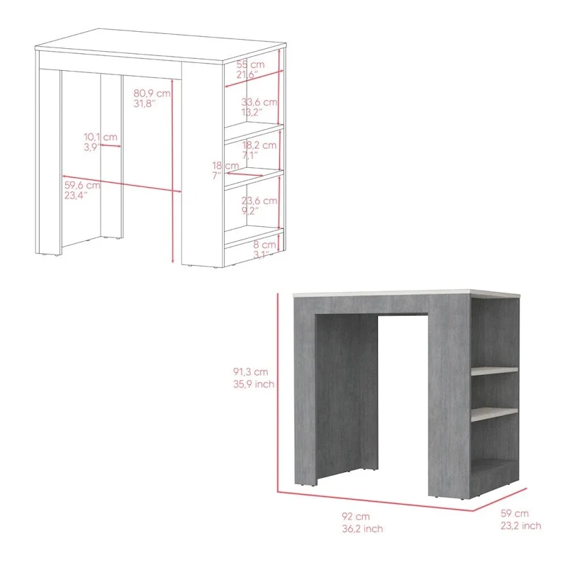 Kitchen Island Doyle, Kitchen, Concrete Gray / Ibiza Marble,High quality and durable