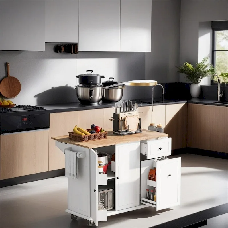 Rolling Kitchen Cart with Internal Storage Rack and Pull Out Cabinet - N/A