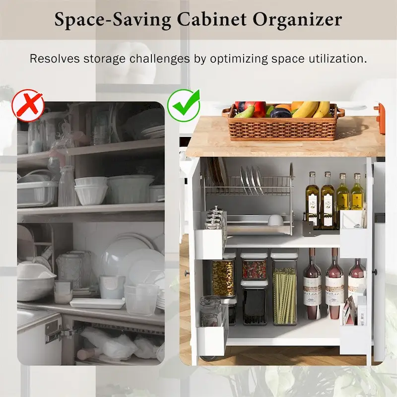 Rolling Kitchen Cart with Internal Storage Rack and Pull Out Cabinet - N/A