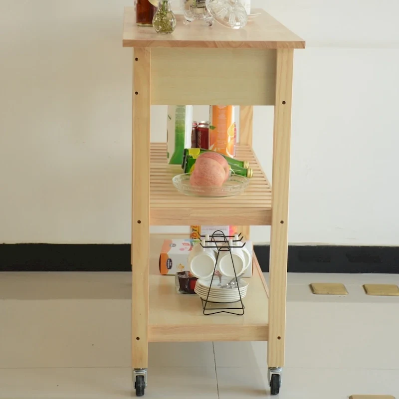 Kitchen Island & Kitchen Cart, Mobile Kitchen Island with Two Lockable Wheels, Rubber Wood Top, Simple Design