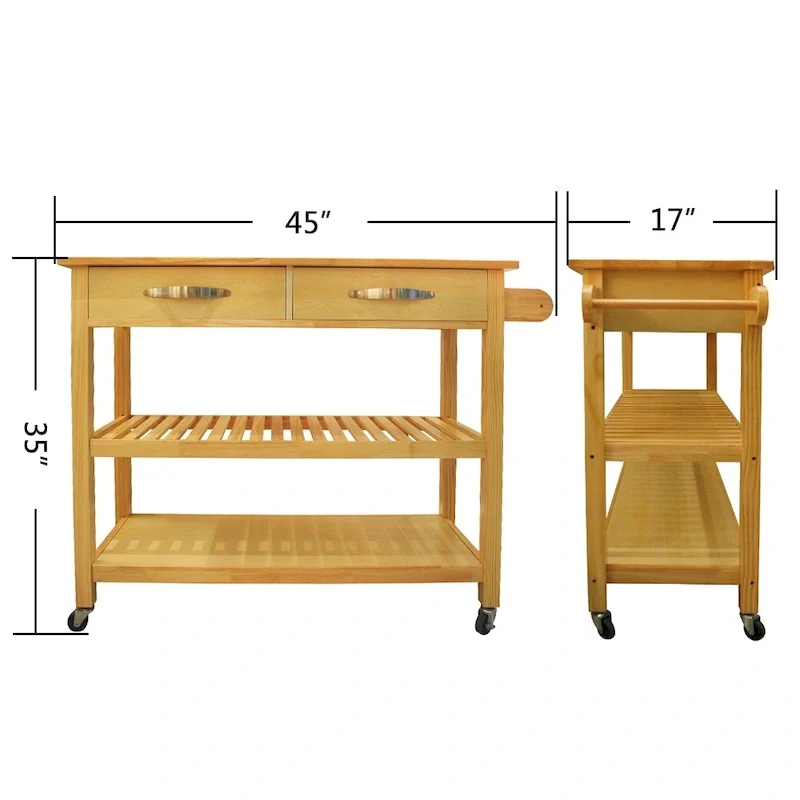 Kitchen Island & Kitchen Cart, Mobile Kitchen Island with Two Lockable Wheels, Rubber Wood Top, Simple Design