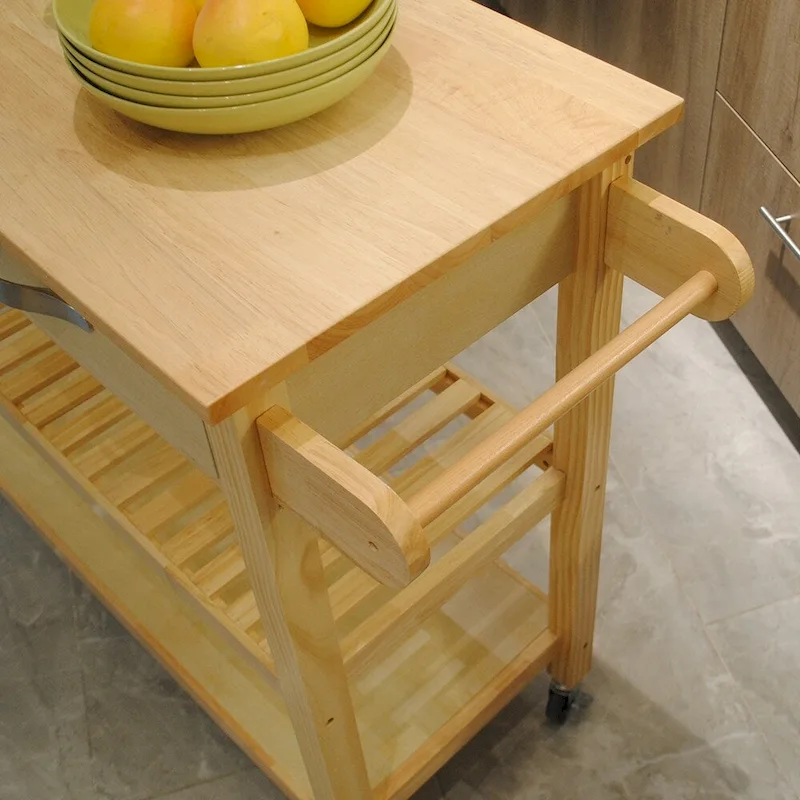 Kitchen Island & Kitchen Cart, Mobile Kitchen Island with Two Lockable Wheels, Rubber Wood Top, Simple Design