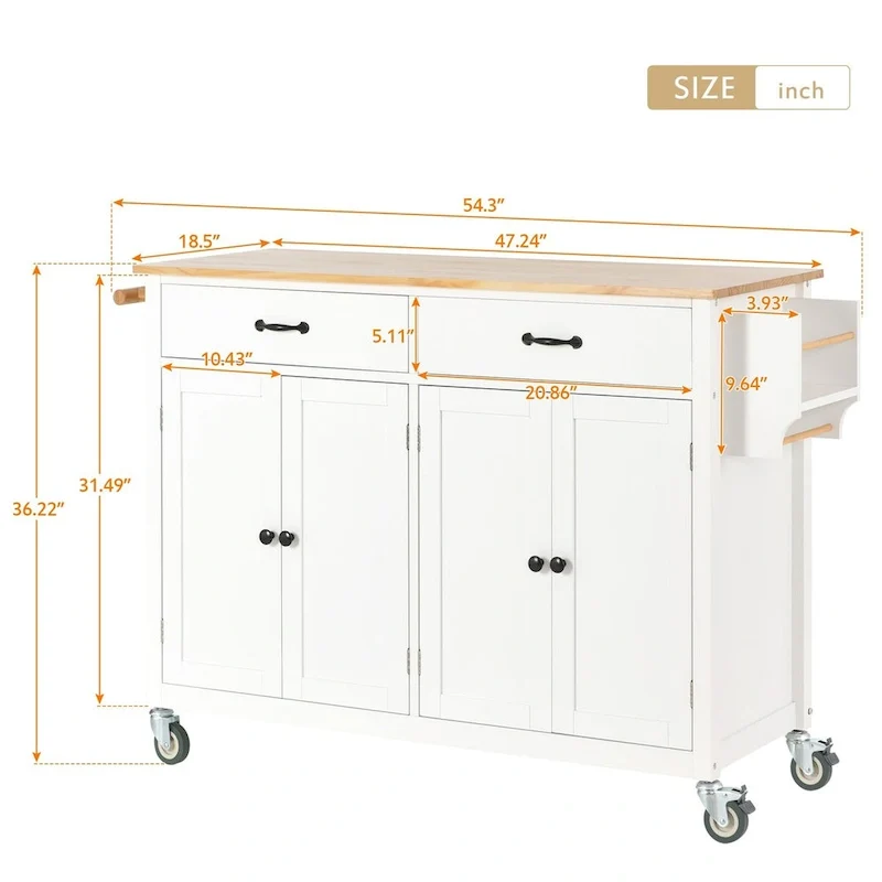 Kitchen Island Cart with Solid Wood Top and Locking Wheels