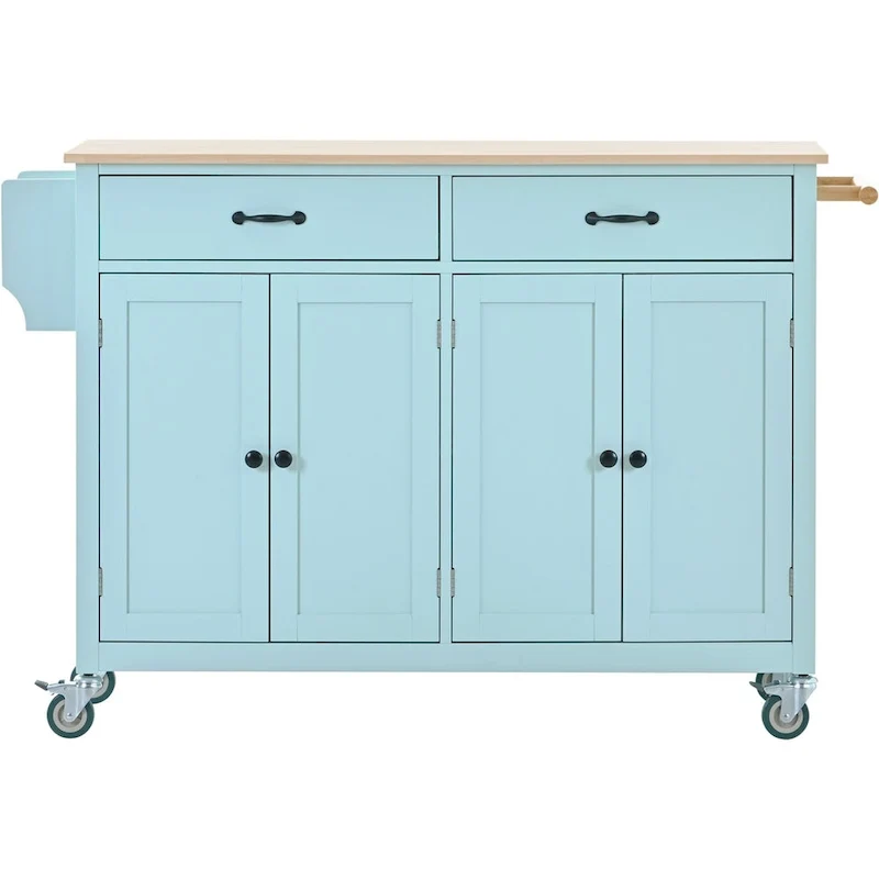 Kitchen Island Cart with Solid Wood Top and Locking Wheels