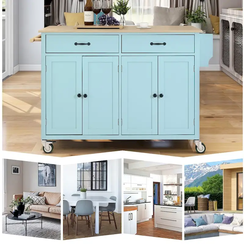 Kitchen Island Cart with Solid Wood Top and Locking Wheels