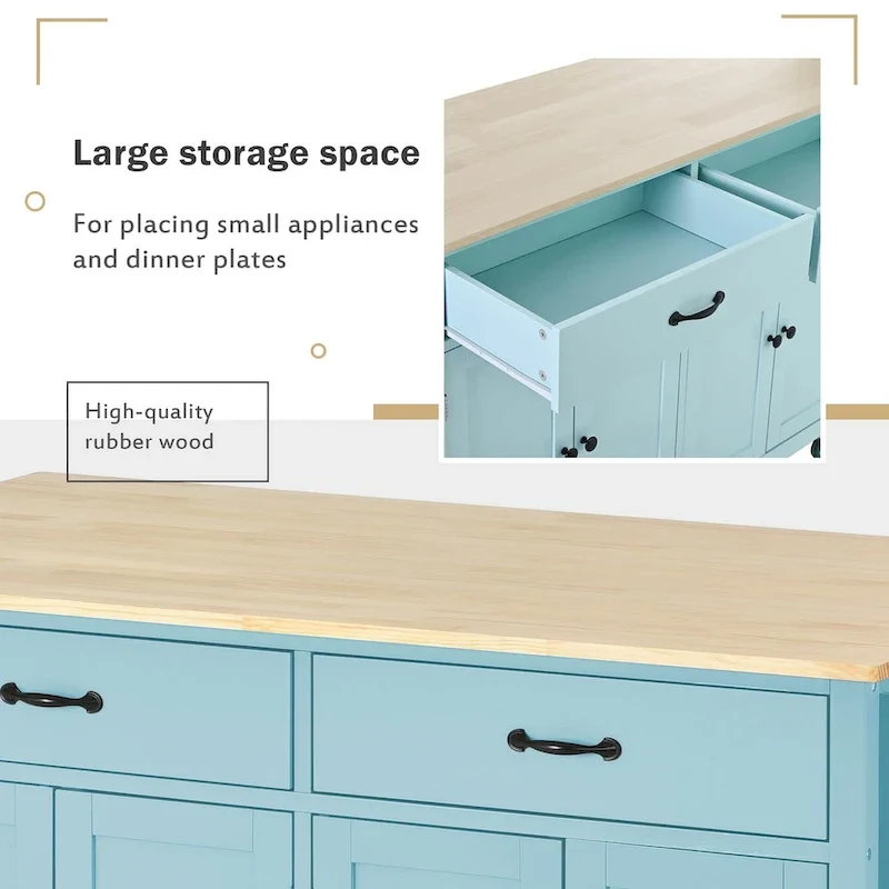 Kitchen Island Cart with Solid Wood Top and Locking Wheels