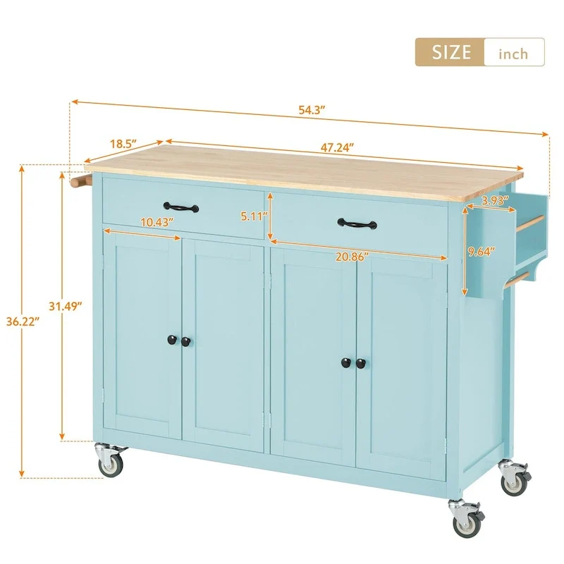Kitchen Island Cart with Solid Wood Top and Locking Wheels