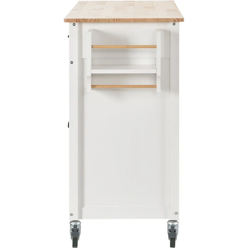 Kitchen Island Cart with Solid Wood Top and Locking Wheels