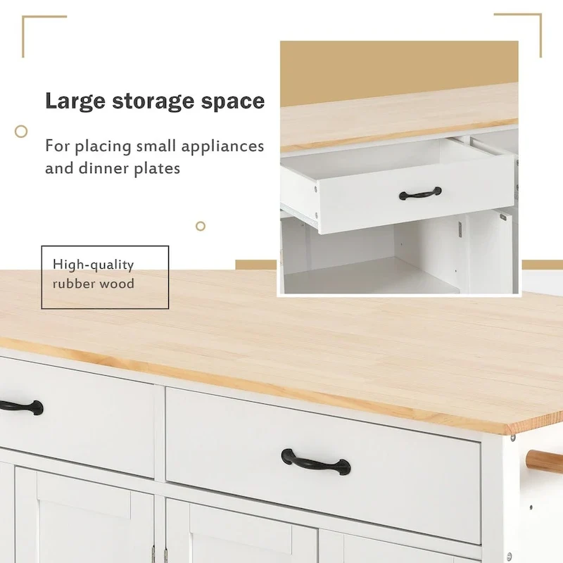 Kitchen Island Cart with Solid Wood Top and Locking Wheels