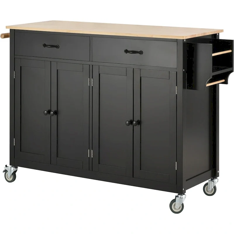 Kitchen Island Cart with Solid Wood Top and Locking Wheels