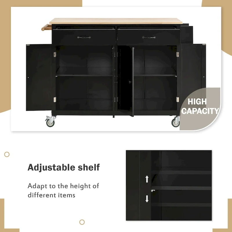 Kitchen Island Cart with Solid Wood Top and Locking Wheels