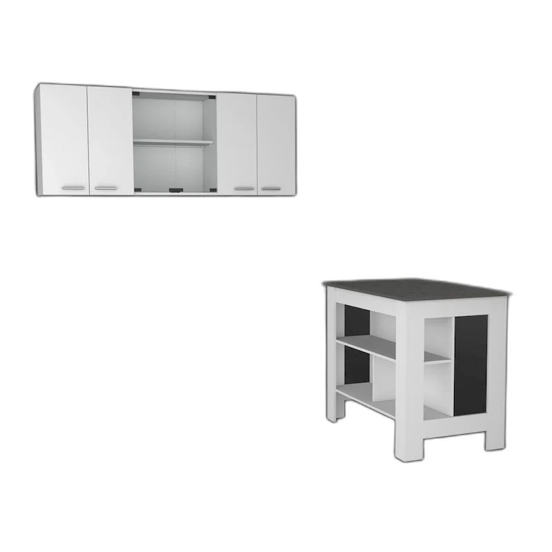HomeRoots White And Dark Brown 41 Kitchen Island Set With Storage - 40.5' X '35.4' X '27.5