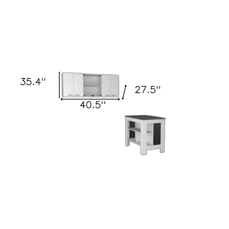 HomeRoots White And Dark Brown 41 Kitchen Island Set With Storage - 40.5' X '35.4' X '27.5
