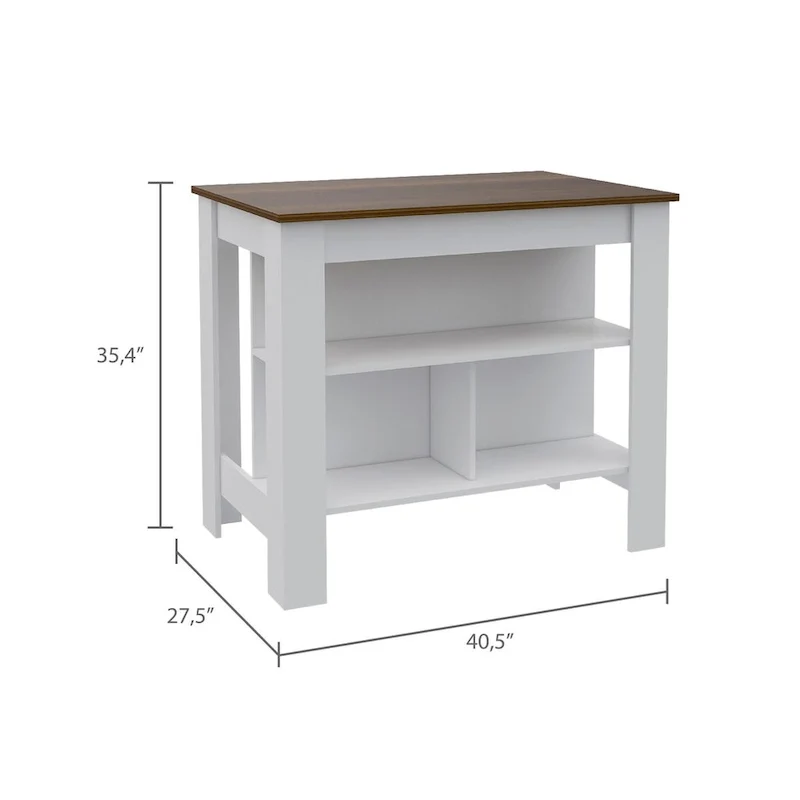 Rockaway 3-Shelf Kitchen Island White and Walnut