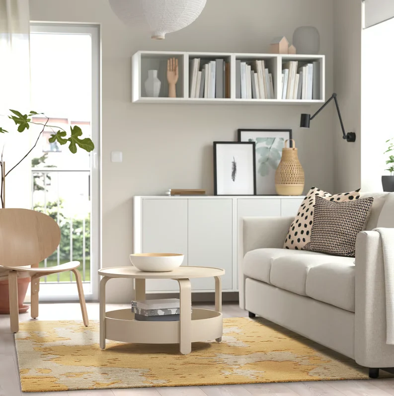 RINGKLOCKA Rug, low pile, yellow/off-white, 160x230 cm