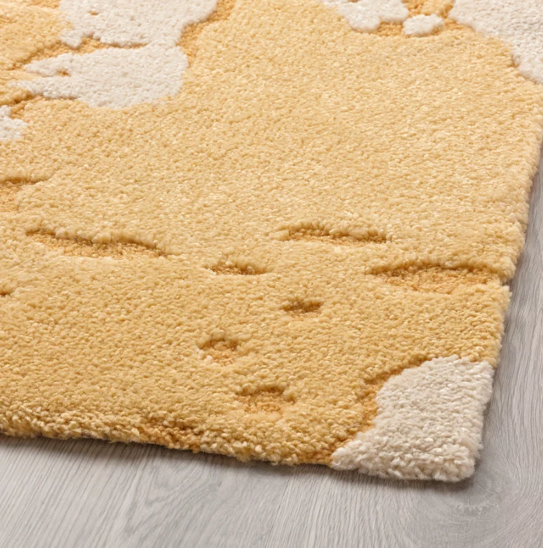 RINGKLOCKA Rug, low pile, yellow/off-white, 160x230 cm