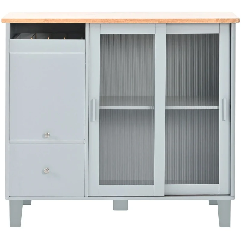 Kitchen Island Cart with Drop Leaf, LED Light, Fluted Glass Doors, Adjustable Shelf, and 2 Drawers