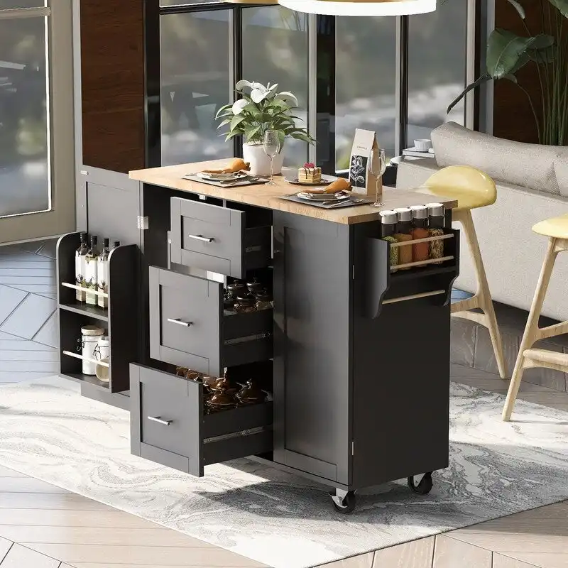 Rolling Kitchen Island Cart on Wheels with Storage,2 Slide-Out Shelf and Internal Storage Rack