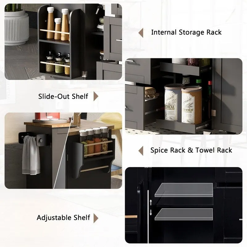 Rolling Kitchen Island Cart on Wheels with Storage,2 Slide-Out Shelf and Internal Storage Rack