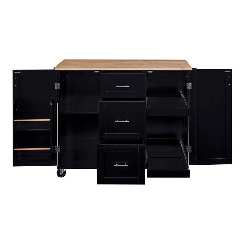 Rolling Kitchen Island Cart on Wheels with Storage,2 Slide-Out Shelf and Internal Storage Rack