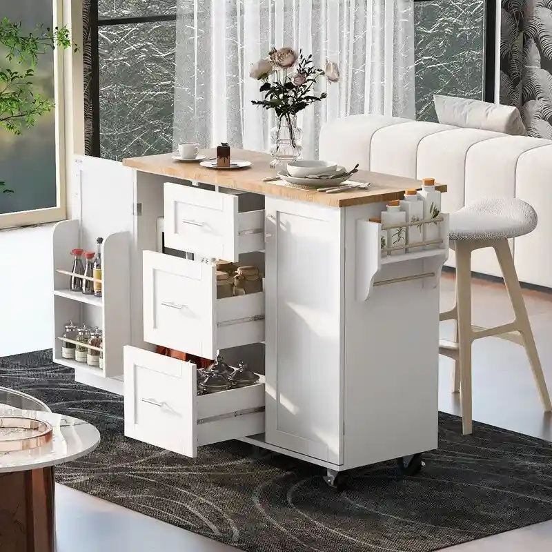 Rolling Kitchen Island Cart on Wheels with Storage,2 Slide-Out Shelf and Internal Storage Rack