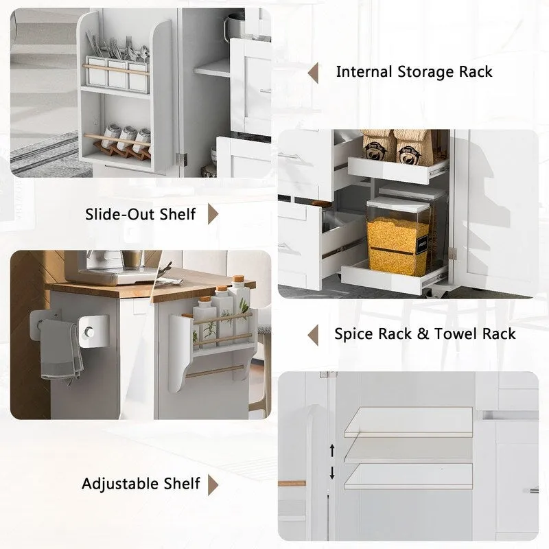 Rolling Kitchen Island Cart on Wheels with Storage,2 Slide-Out Shelf and Internal Storage Rack