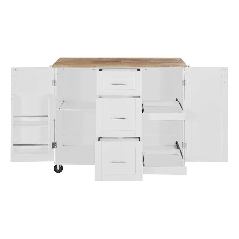 Rolling Kitchen Island Cart on Wheels with Storage,2 Slide-Out Shelf and Internal Storage Rack