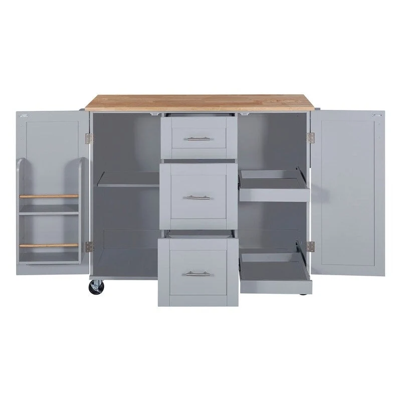 Rolling Kitchen Island Cart on Wheels with Storage,2 Slide-Out Shelf and Internal Storage Rack