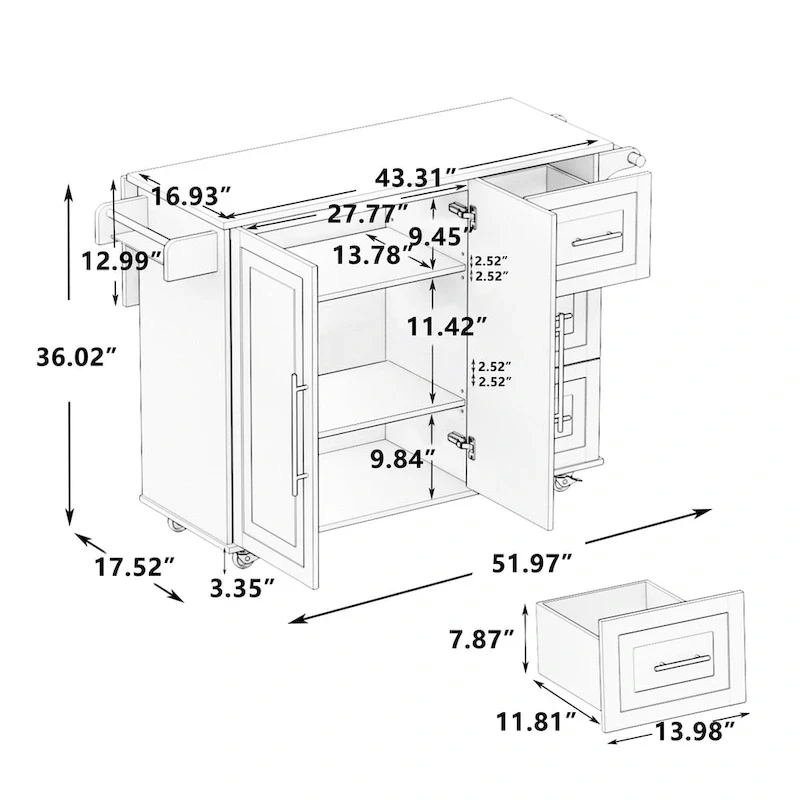 Kitchen Island Cart with 2 Door