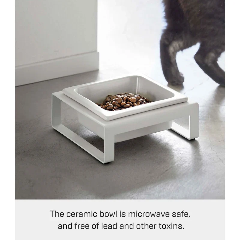 Yamazaki Home Single Pet Food Bowl - Two Styles, Steel and Ceramic, Short, 1.25 - L 6.1 x W 5.91 x H 2.36 inches